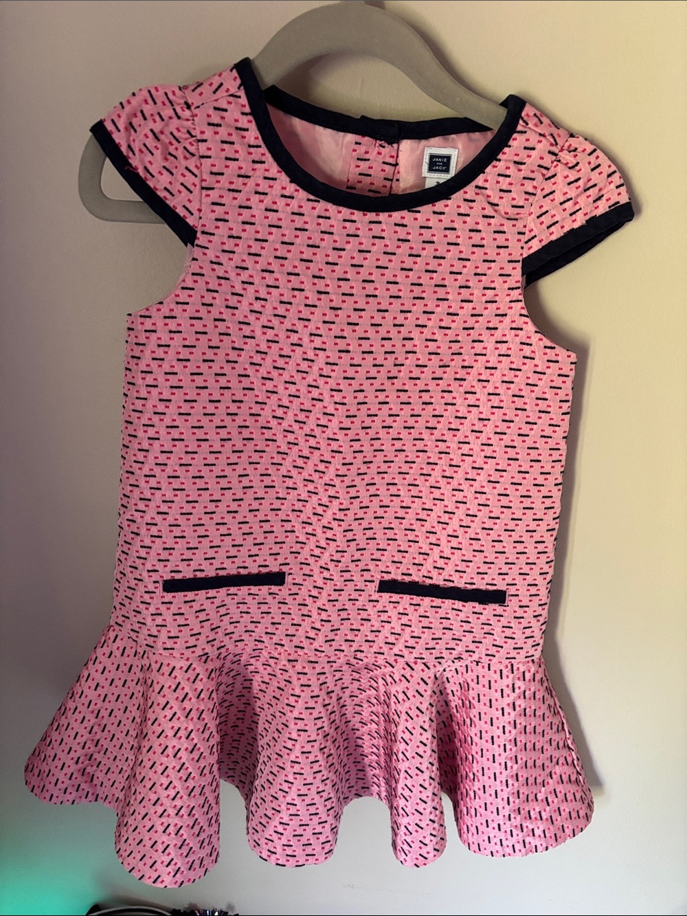 Janie and Jack Pink Dress with Navy Trim